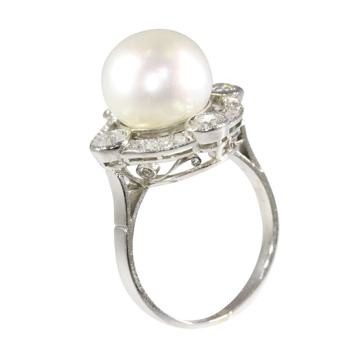 Bague Art déco en perles et diamants des années 1920 : une déclaration d'élégance intemporelle