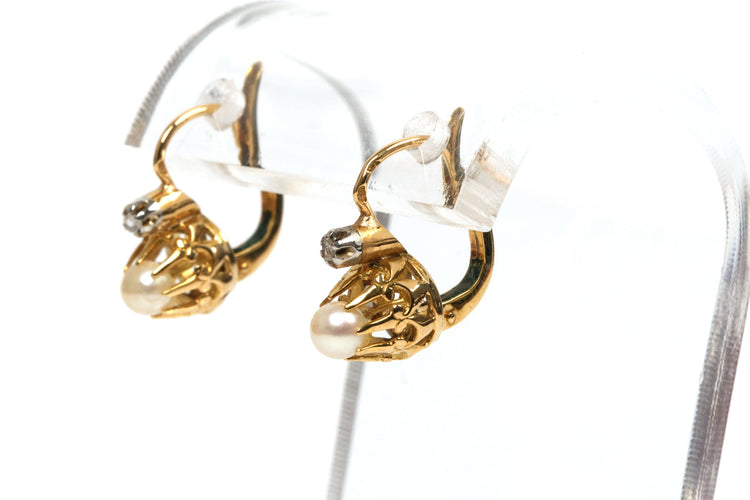 Boucles d'oreilles Boucles d'oreilles Art déco or jaune, perles et diamants taille rose 58 Facettes B472