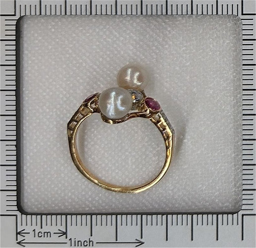 Bague 57 Bague Art déco vintage avec diamants, rubis et perles 58 Facettes 22298-0288