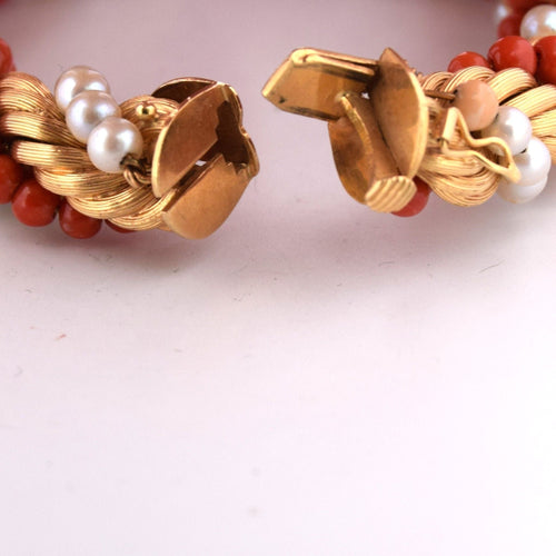 Collier Parure collana e bracciale en or jaune 18k avec corail et perles naturelles 58 Facettes