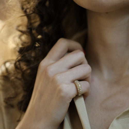 Bague 46 Bague jonc petit doigt en or jaune 18K avec 1,80 ct de diamants H-VS - Taille 46 58 Facettes FB10600