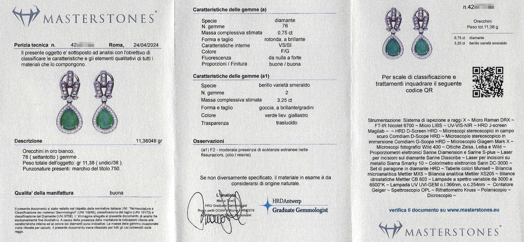 Boucles d'oreilles Boucles d'oreilles en or blanc ornées d'émeraudes de Zambie taille goutte et de diamants 58 Facettes 14568