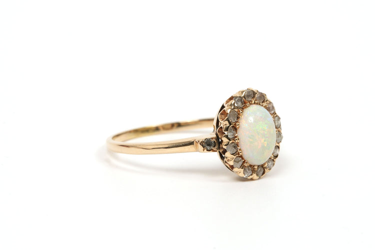 Bague 57 Bague Art Déco or jaune, opale, diamants taille rose 58 Facettes 21472