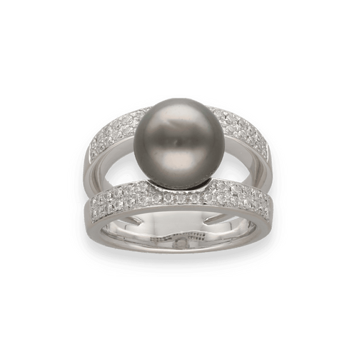 Bague 53 Bague en or gris 18K avec perle grise et 0,60 ct de diamants G-VS – Vers 2000 – Taille 53 58 Facettes