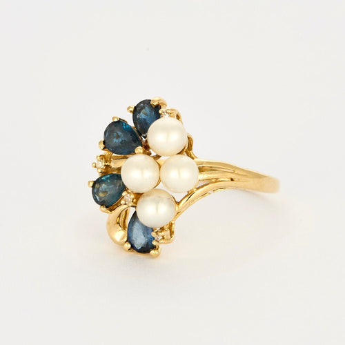 Bague 60 Bague or  jaune perles saphirs 58 Facettes