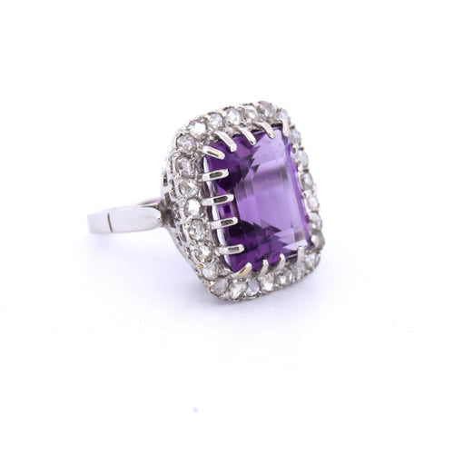 Bague 55 Bague vintage en or jaune avec améthyste et diamants 58 Facettes