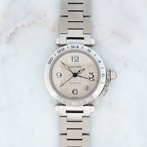 Bracelet Cartier Pasha GMT - Ivory arab dial 58 Facettes