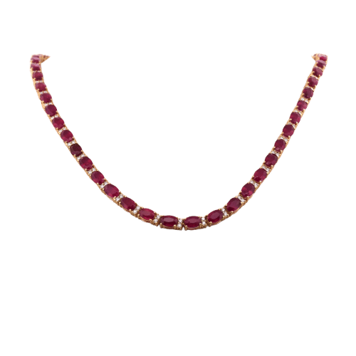 COLLANA IN ORO GIALLO 18 KT CON RUBINI E DIAMANTI 58 Facettes