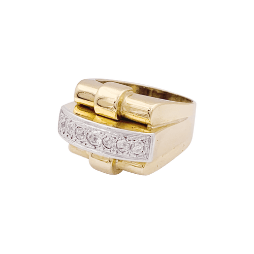 Bague 52 Bague Tank en or jaune, platine, diamants. 58 Facettes 34444