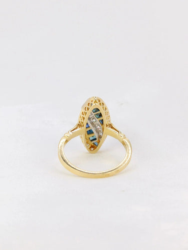 Bague 52 Bague marquise vintage or diamants saphirs calibrés 58 Facettes J176