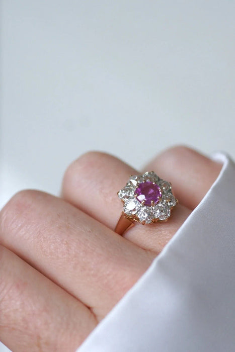 Bague 58 Bague Marguerite Saphir Rose et Diamants 58 Facettes