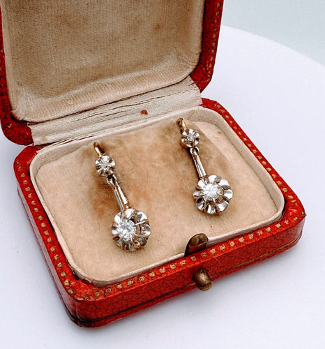 Boucles d'oreilles Dormeuses début XXème or rose platine diamants 58 Facettes