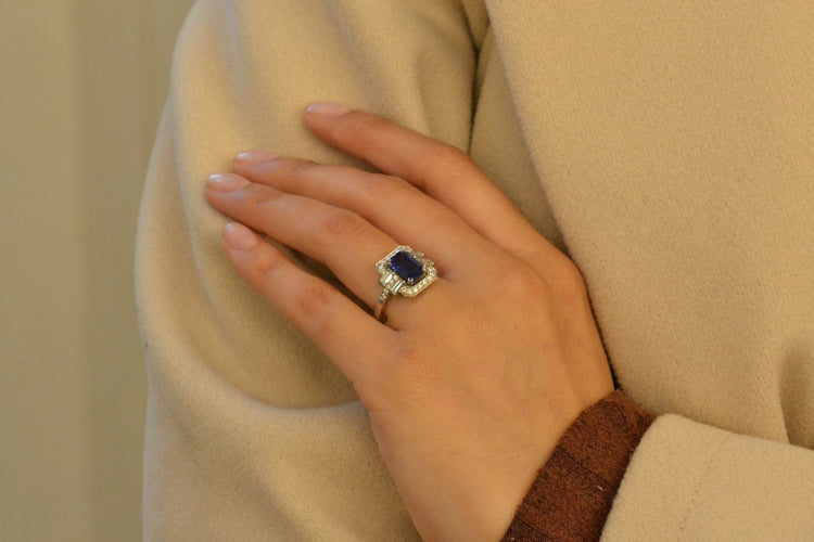 Bague 53 Bague vintage saphir de 2,15cts et diamants 58 Facettes 26693-27261