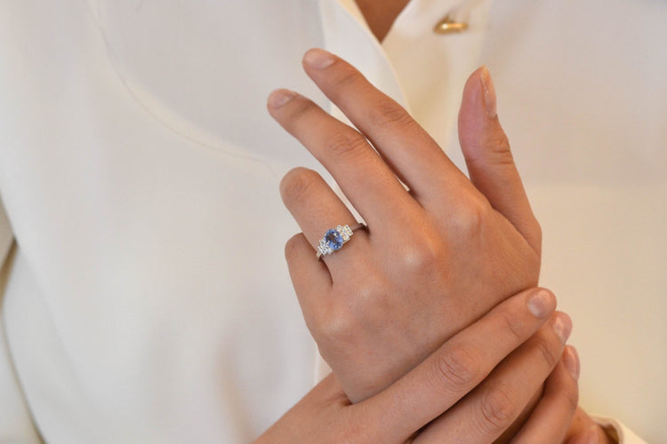 Bague 53 Bague vintage platine, saphir, diamants 58 Facettes 25778