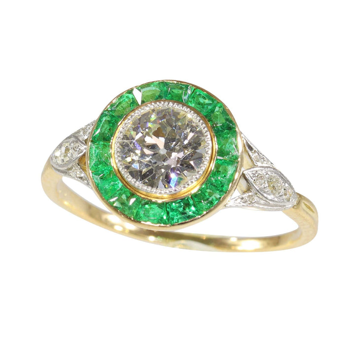 Bague 55 Bague de fiançailles Art Déco 1920 avec diamants et émeraude 58 Facettes 24197-0155