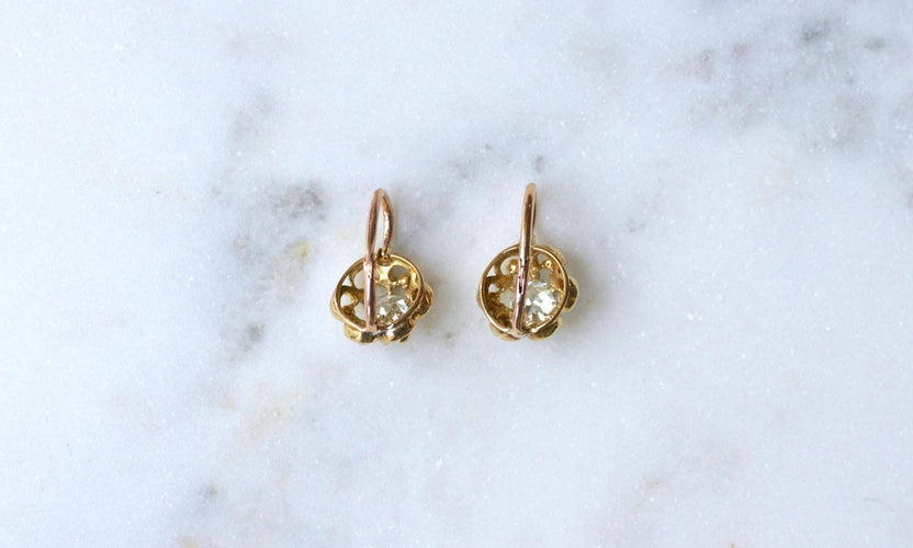 Dormeuses Diamants Taille Ancienne Coussin 1.40 Cts 58 Facettes