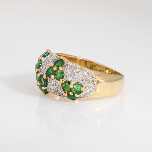 Bague Bague zigzag diamant émeraude des années 80, taille 5, bijou vintage en or jaune 18 carats 58 Facettes G13950