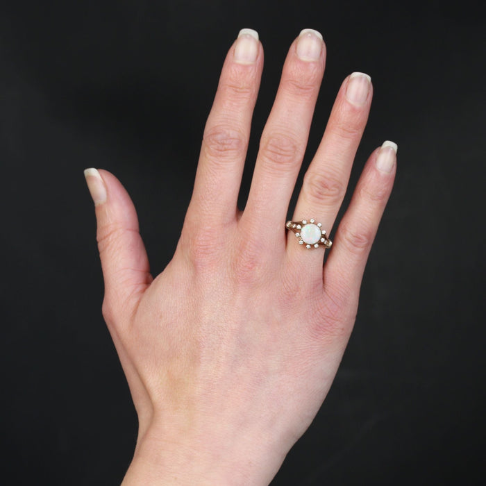 Bague 53 Bague opale ronde diamants or blanc 58 Facettes 24-121