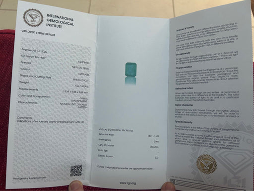 Gemstone Emeraude 7,46 cts certificat IGI 58 Facettes 431
