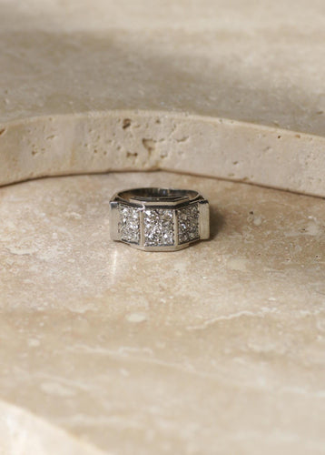 Bague 51.5 Bague Plans Art Déco platine, diamants 58 Facettes