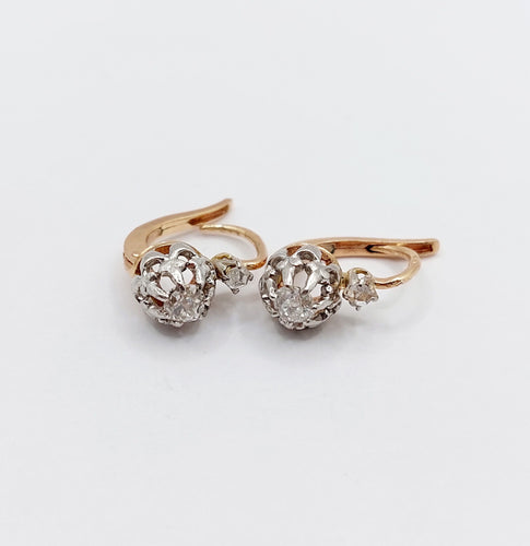 Boucles d'oreilles Dormeuses antique or rose 18k diamants tailles ancienne 0.30 carat (circa 1890) 58 Facettes A06163
