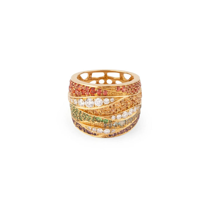 Bague 53 Bague bandeau or jaune entourée de gemmes de couleurs 58 Facettes 1