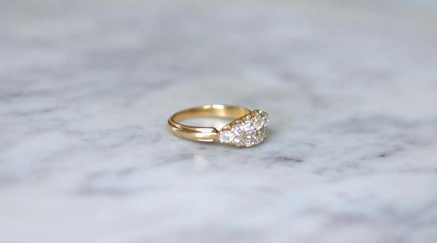 Bague 57 Bague Bandeau Double Ligne Diamants Taille Ancienne 58 Facettes