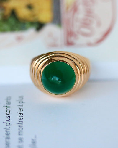 Bague 53.5 Bague Dôme Or Jaune et Calcédoine Cabochon 58 Facettes A11393