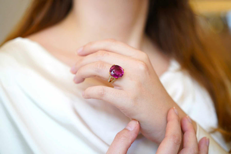 Bague 52 Bague Or jaune Rubellite Diamants 58 Facettes 24562 / 24478