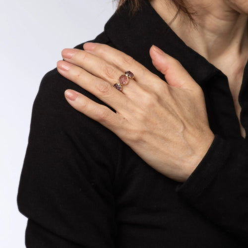 Bague 55.5 Carved Pink Spinel Eternity Ring Band Yellow Gold Flowers Jewelry 58 Facettes G13164