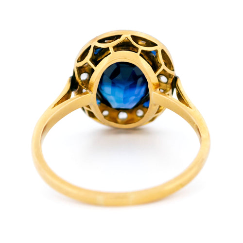 Bague en platine et or jaune, diamant et saphir Verneuil