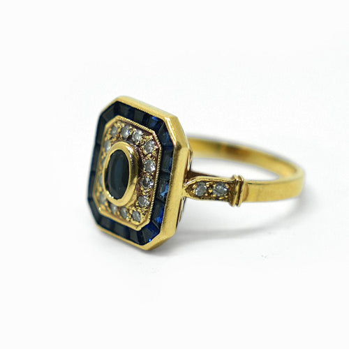 Bague 53 Bague Octogonale en or jaune, saphir et diamants 58 Facettes