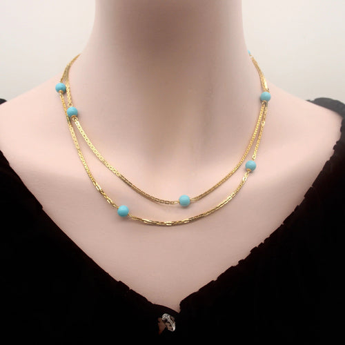 Collier Collier vintage en or 14 carats avec perles turquoises de 91 cm 58 Facettes