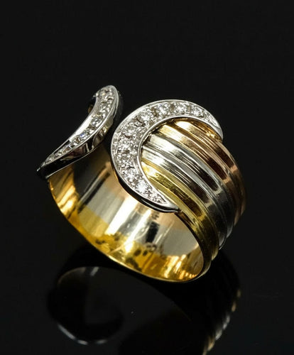 Bague Fascia in Oro a Tre Colori, con Diamanti 58 Facettes