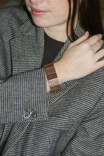 Bracelet Bracelet Ruban Art Déco, Rubis sur Or Rose et Argent 58 Facettes