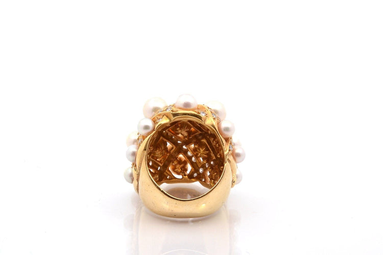 Bague d'occasion perles de culture et diamants