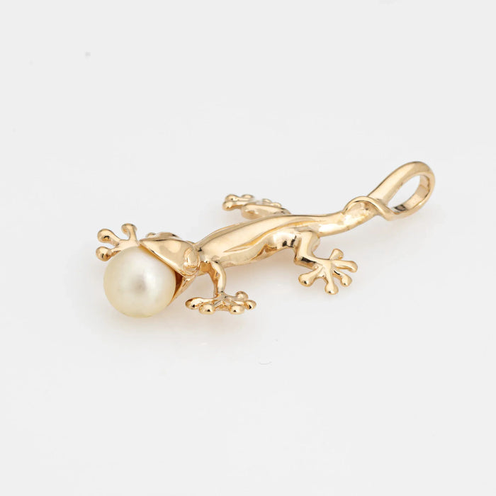 Gecko Pendentif or jaune lézard perle de culture charme bijoux de domaine raffiné