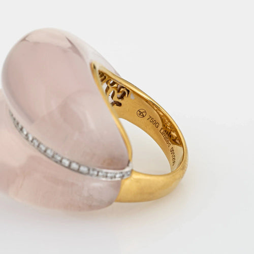 Bague 47 Bague contemporaine en quartz rose et diamant Estate, édition limitée 58 Facettes G12181
