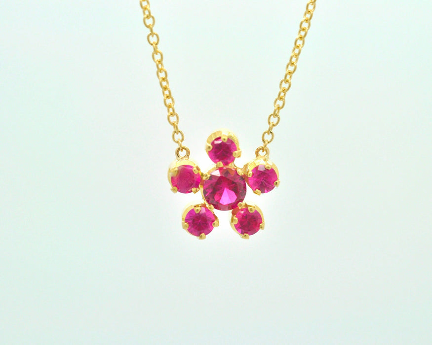 Collier fleur or et rubis 58 Facettes