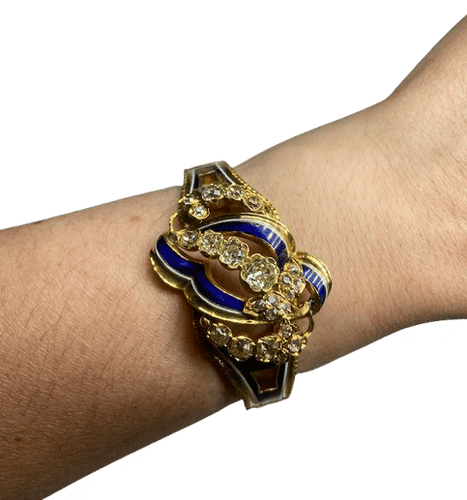 Bracelet Bracelet articulé or jaune, email et diamants XIXè siècle 58 Facettes