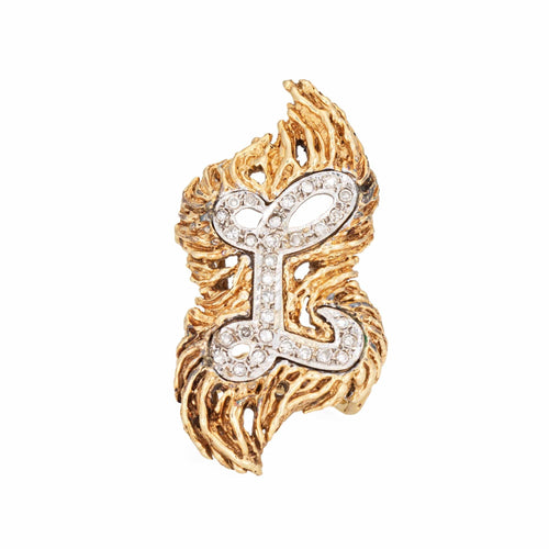 Bague 49 Bague initiale en or jaune et diamants style vintage des années 70 avec lettre L 58 Facettes G14086