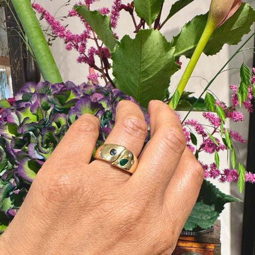 Bague 55 Bague gypsy diamants, saphir et émeraude en or jaune 18k 58 Facettes 3BB26FBE763F498AAF5F6762A0B029DA