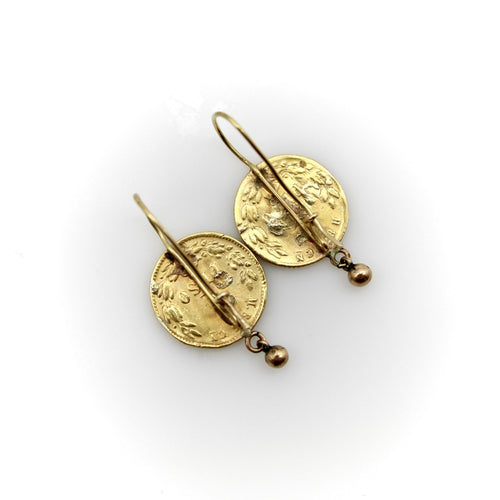 Boucles d'oreilles Boucles d'oreilles en or 21 carats et peso mexicain du début du XXe siècle 58 Facettes A20045