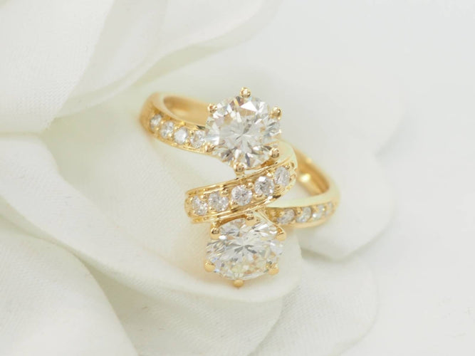 Bague 52 Bague Toi et Moi en or jaune et diamants 58 Facettes 33541