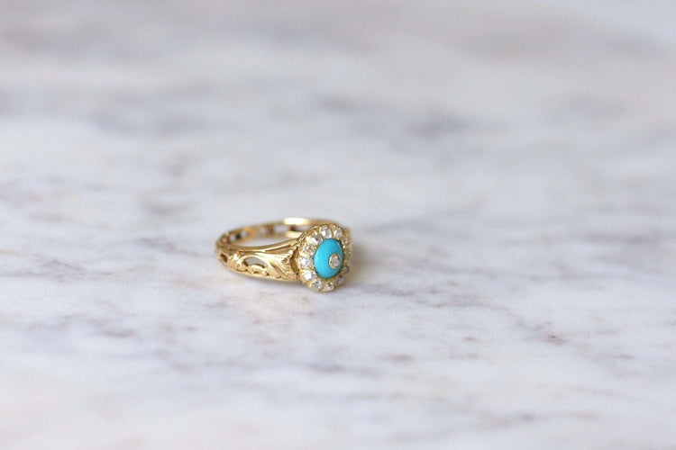 Bague 55 Bague ancienne pâte de verre turquoise et diamants 58 Facettes