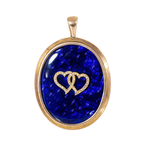 Pendentif Pendentif antique victorien en forme de double cœur en or rose 10 carats, perles de rocaille 58 Facettes G13702
