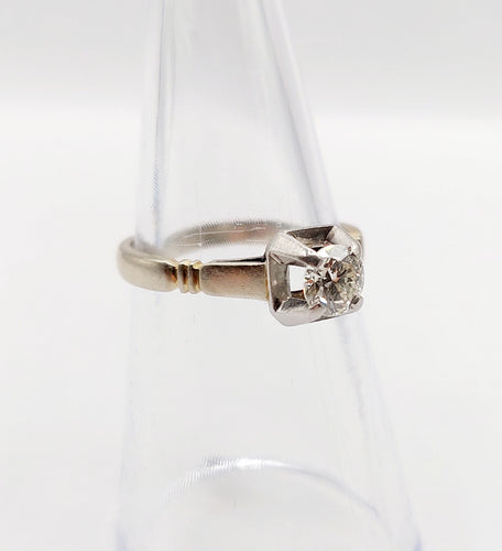 Bague 52 Bague solitaire Art déco en or blanc 18k et platine, diamant 0,43 carat 58 Facettes A06462