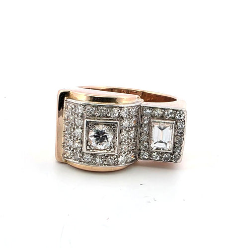 Anello vintage en or rose 18kt et diamants