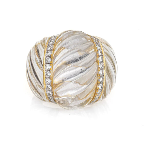 Bague 47 Bague Cannelée Cristal de Roche Diamant Dôme Cocktail Vintage Or 58 Facettes G11967