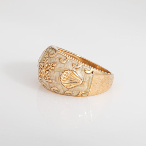 Bague Bague coquillage étoile de mer en or jaune 14 carats, anneau émaillé, taille 6, bijou ancien de qualité sur le thème de l'océan 58 Facettes G14010